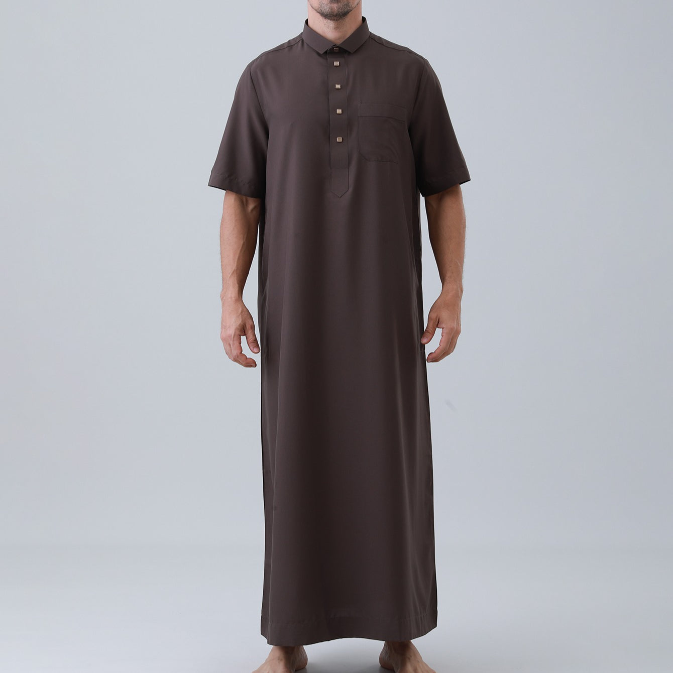 Men's Solid Color Thobe with Button Placket(MT038)