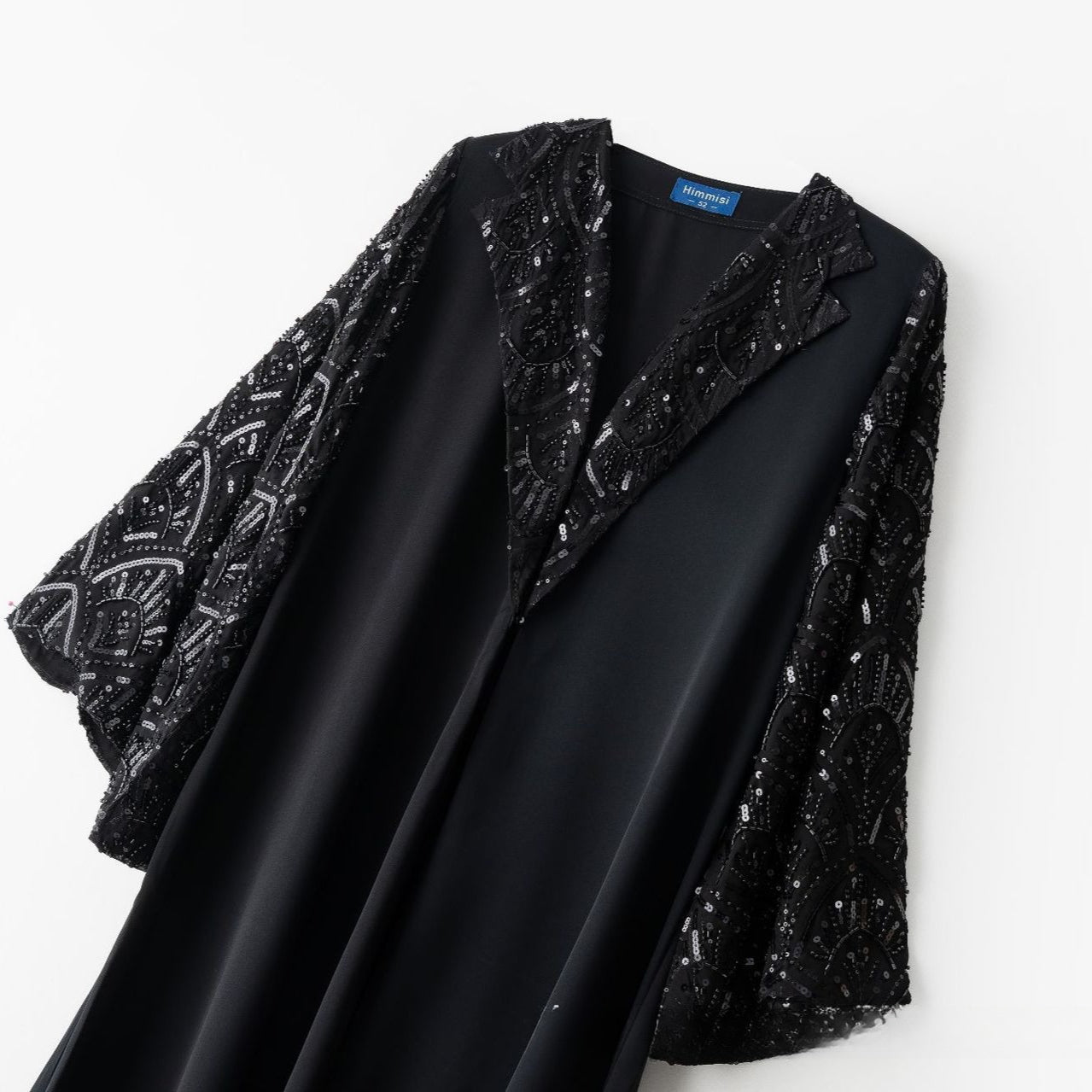 Black Sequin & Bead Embroidered Sleeve Open Abaya(MOA339)