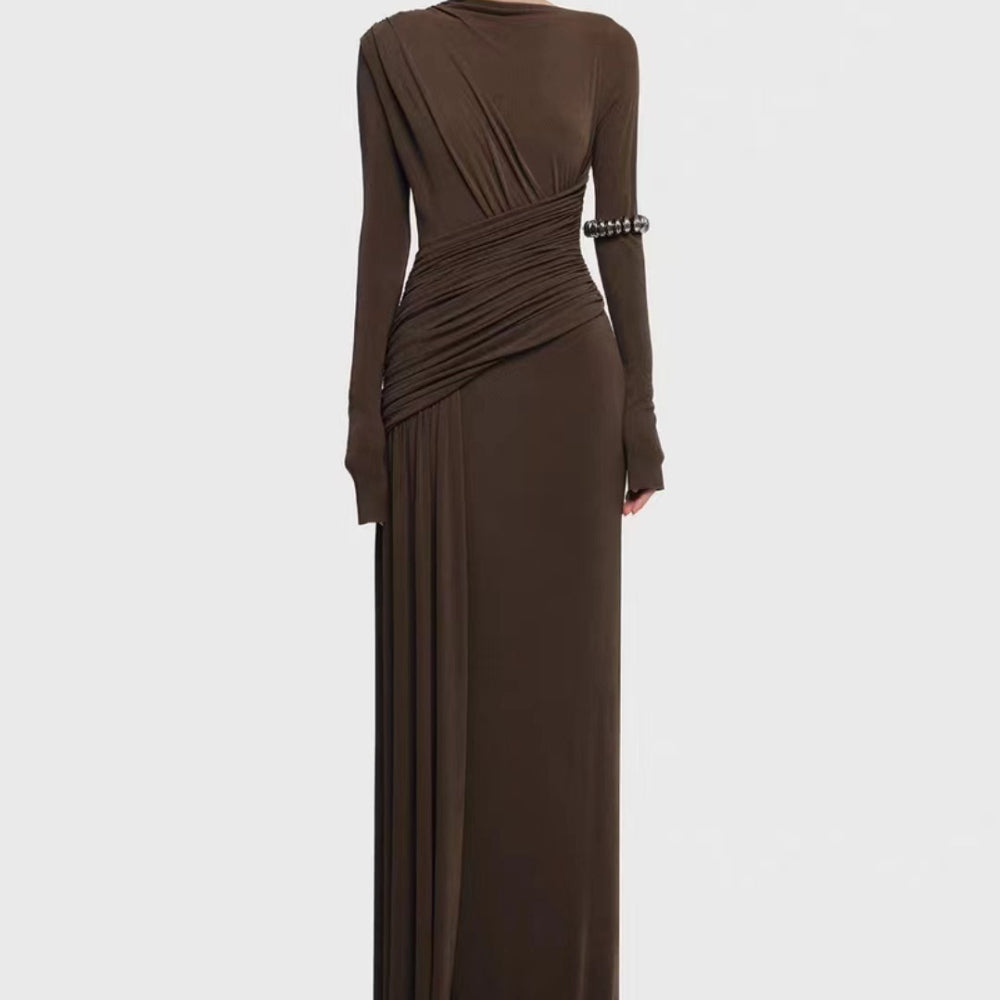 Asymmetric Draped Evening Gown(MS220)