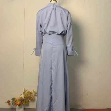 Tie-Cuff Blouse with High-Waist Skirt(MS293)