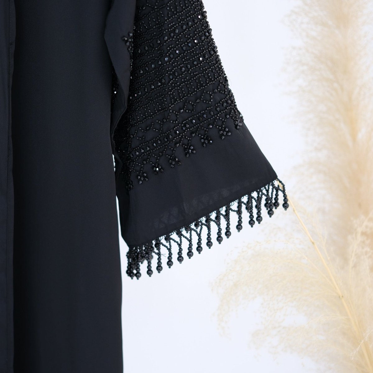 Beaded Embroidery Flared-Sleeve Open Abaya(MOA334) - Mariam's Collection