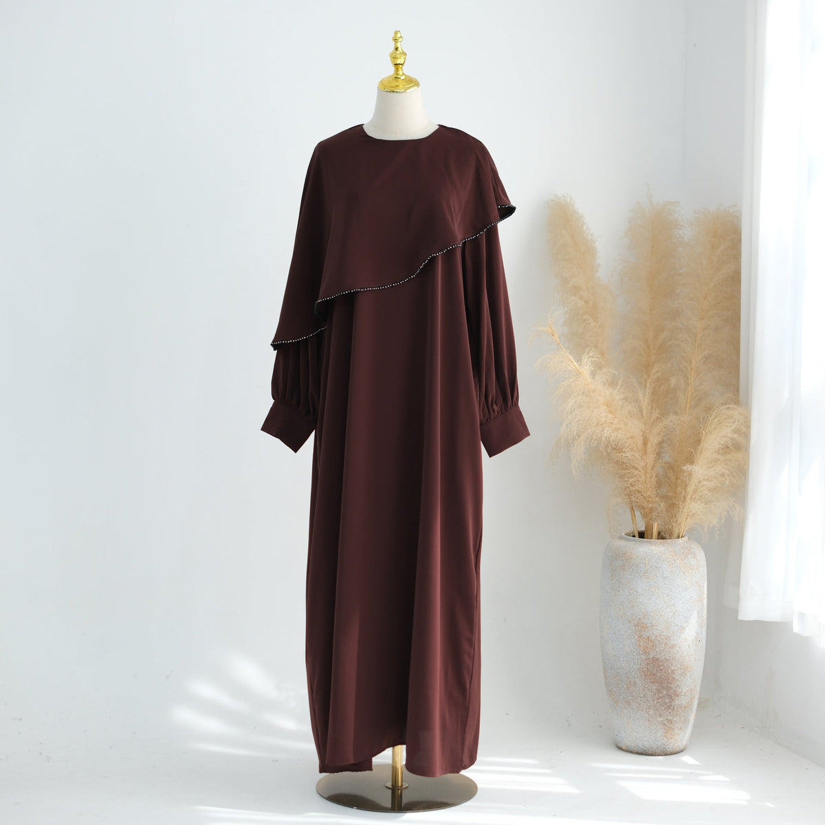 Beaded Ruffle Balloon-Sleeve Abaya(MA473) - Mariam's Collection