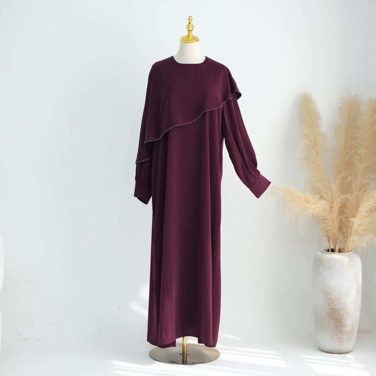 Beaded Ruffle Balloon-Sleeve Abaya(MA473) - Mariam's Collection