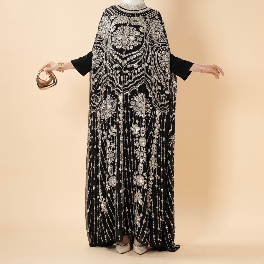 Beaded Sequin Embroidered Batwing Abaya(MA451) - Mariam's Collection