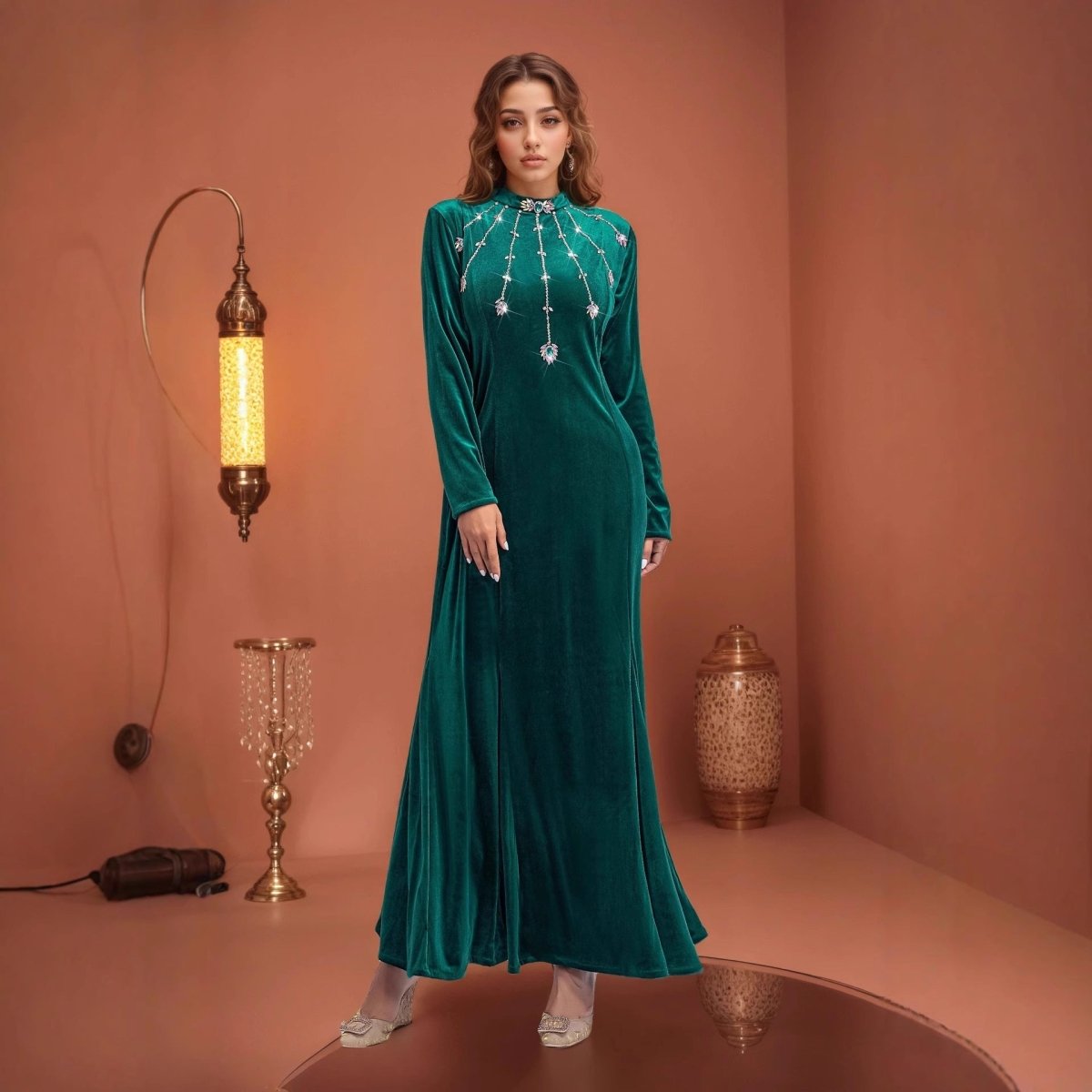 Beaded Velvet Mermaid Gown | Hand - Embellished Fishtail Dress(MA375) - Mariam's Collection