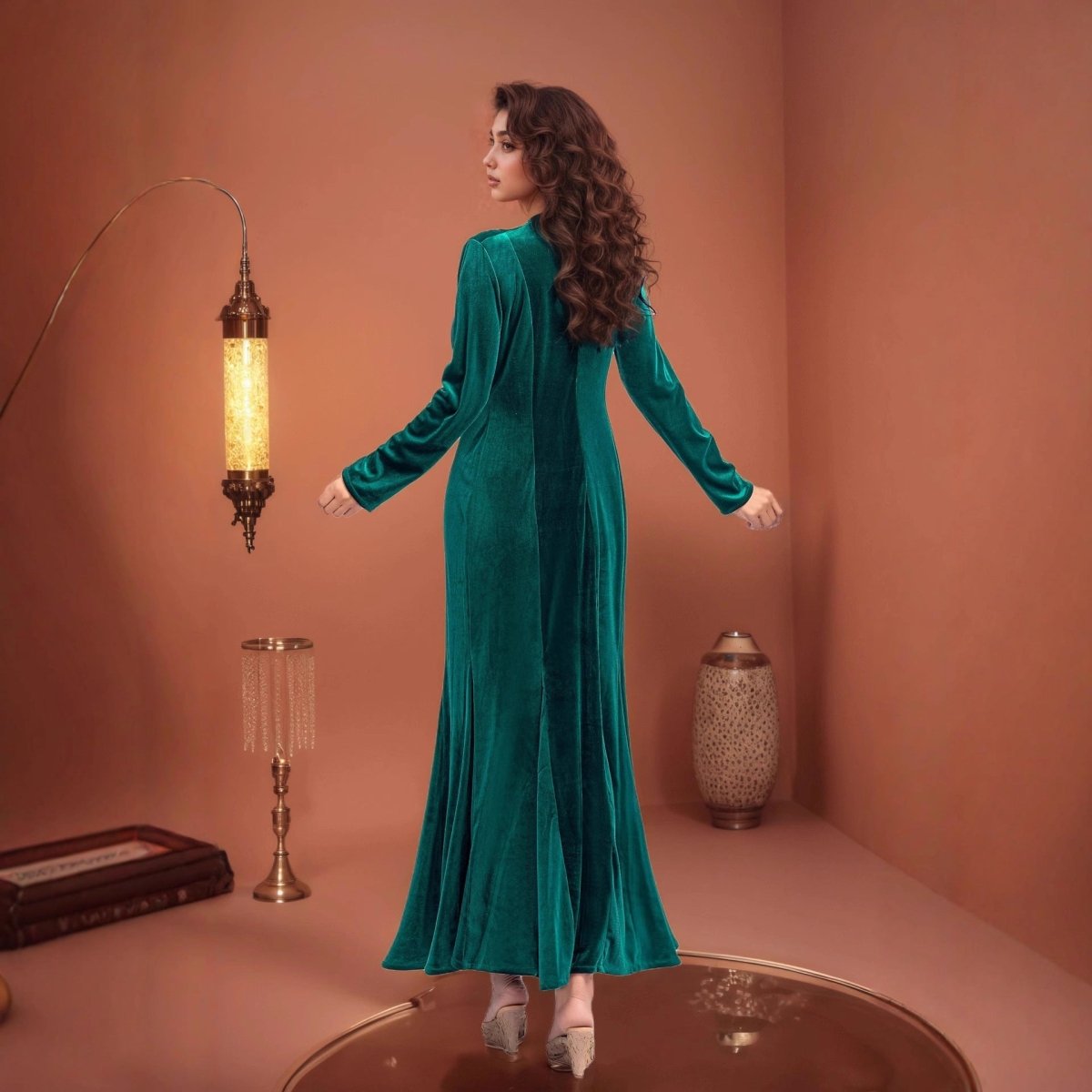 Beaded Velvet Mermaid Gown | Hand - Embellished Fishtail Dress(MA375) - Mariam's Collection