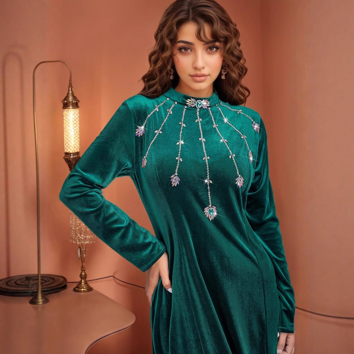 Beaded Velvet Mermaid Gown | Hand - Embellished Fishtail Dress(MA375) - Mariam's Collection