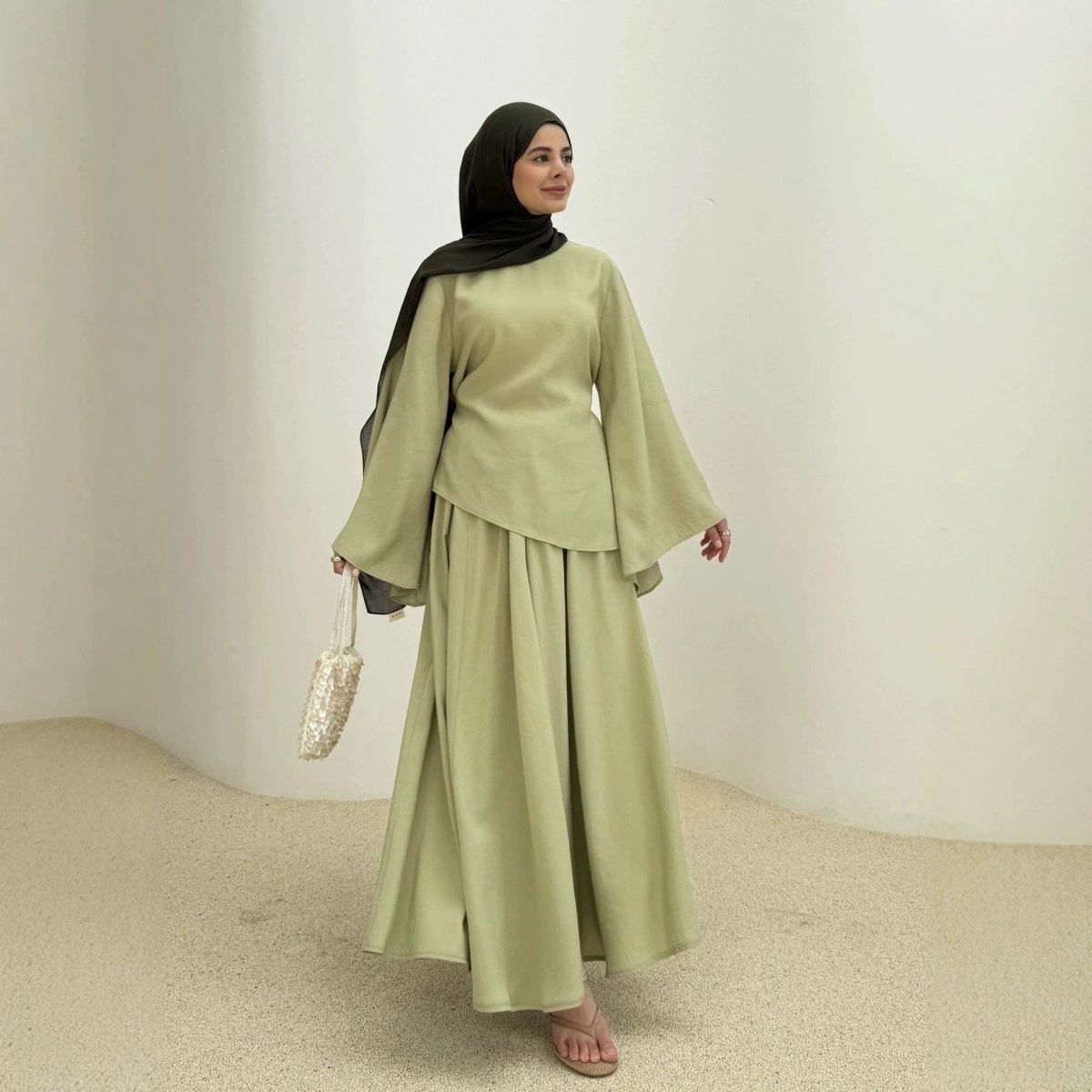 Bell Sleeve Back-Tie Top & A-Line Maxi Skirt Set(MS469) - Mariam's Collection