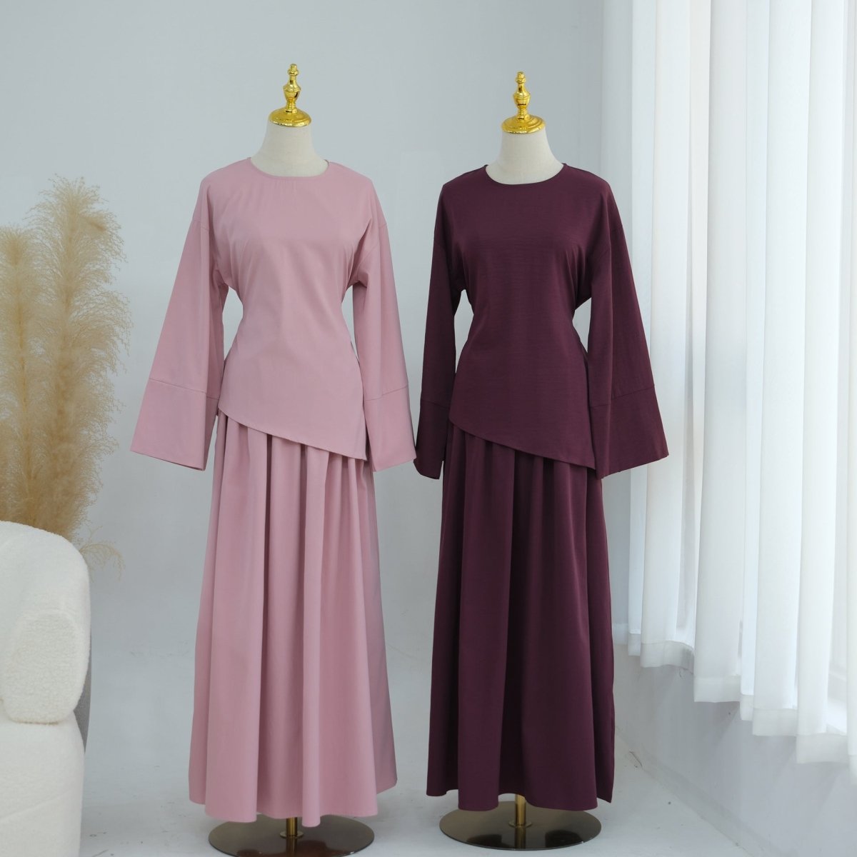 Bell Sleeve Back-Tie Top & A-Line Maxi Skirt Set(MS469) - Mariam's Collection
