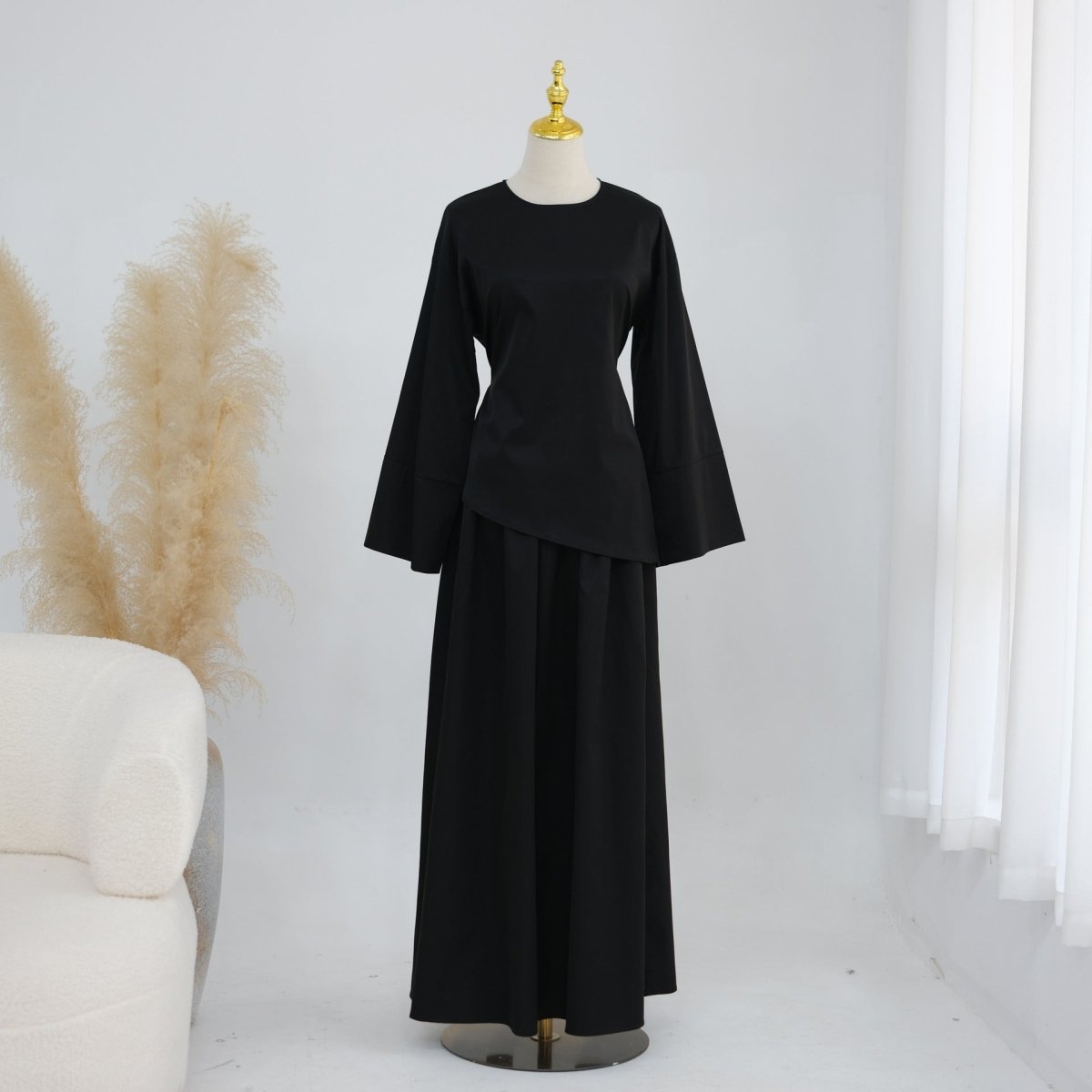Bell Sleeve Back-Tie Top & A-Line Maxi Skirt Set(MS469) - Mariam's Collection