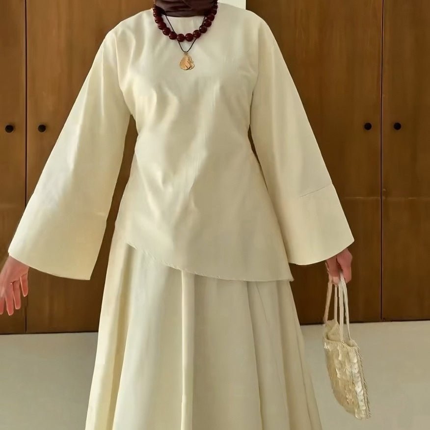 Bell Sleeve Back-Tie Top & A-Line Maxi Skirt Set(MS469) - Mariam's Collection