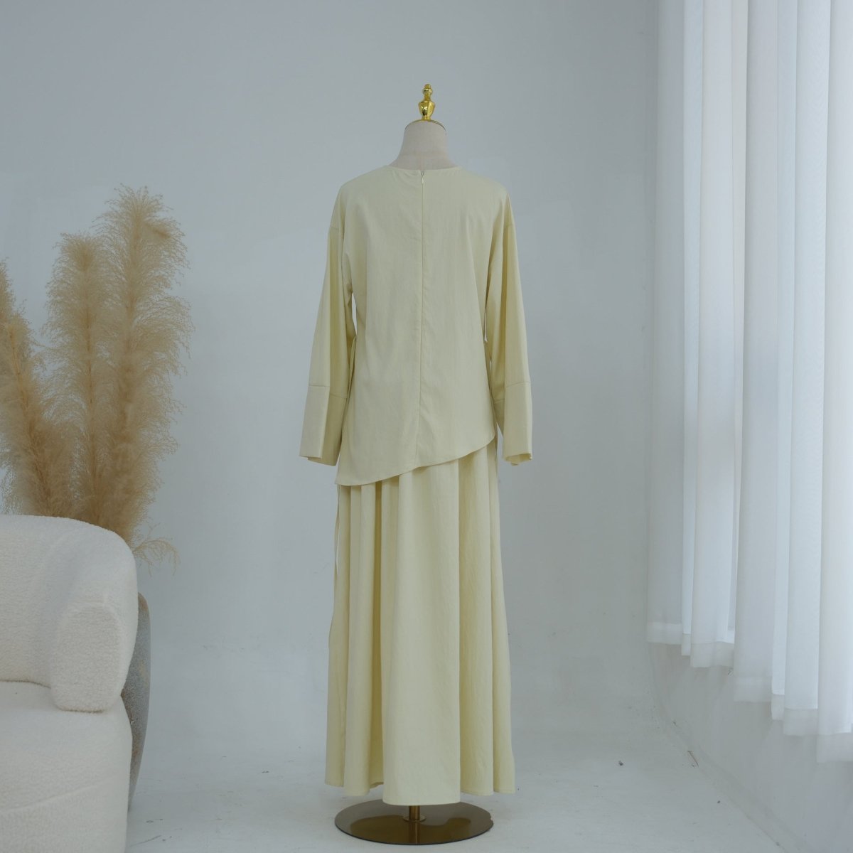 Bell Sleeve Back-Tie Top & A-Line Maxi Skirt Set(MS469) - Mariam's Collection