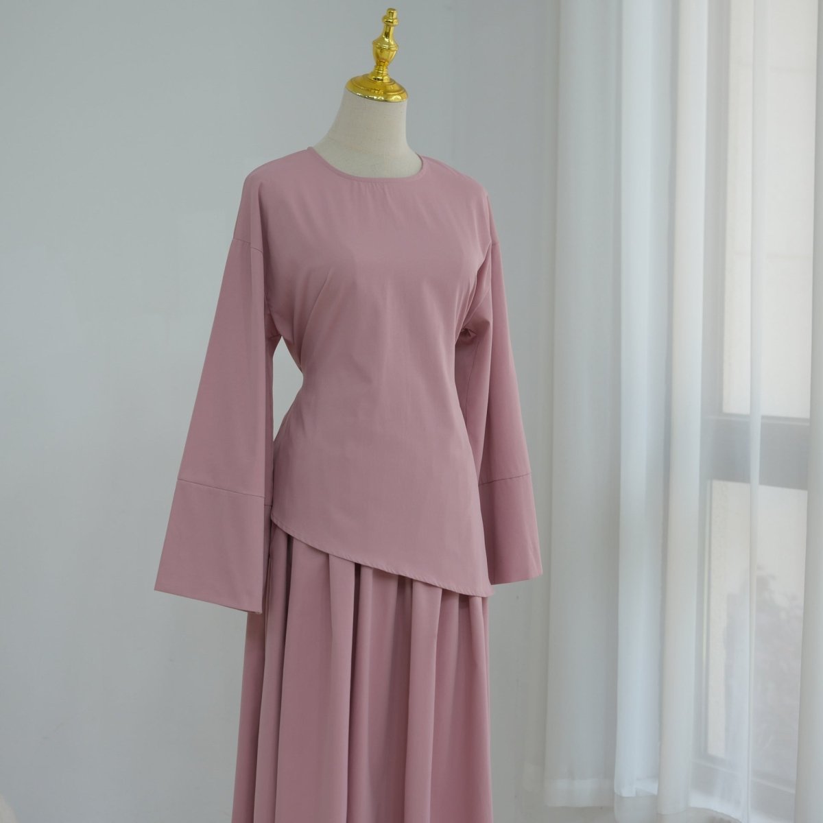 Bell Sleeve Back-Tie Top & A-Line Maxi Skirt Set(MS469) - Mariam's Collection