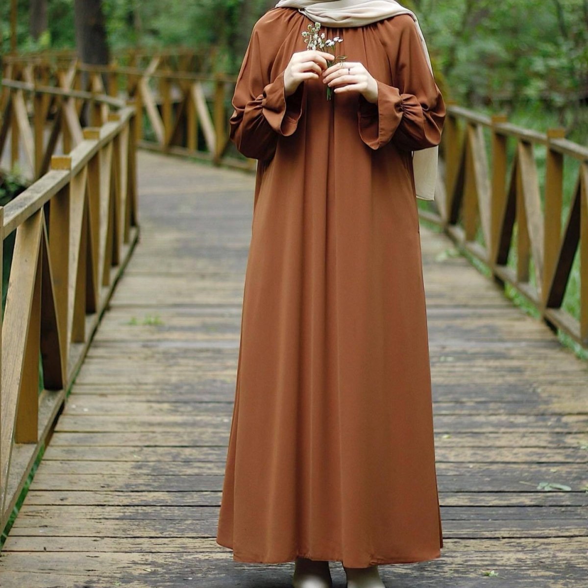 Bell Sleeve Chiffon Abaya | Round Neck Pocket Maxi Dress(MA363) - Mariam's Collection