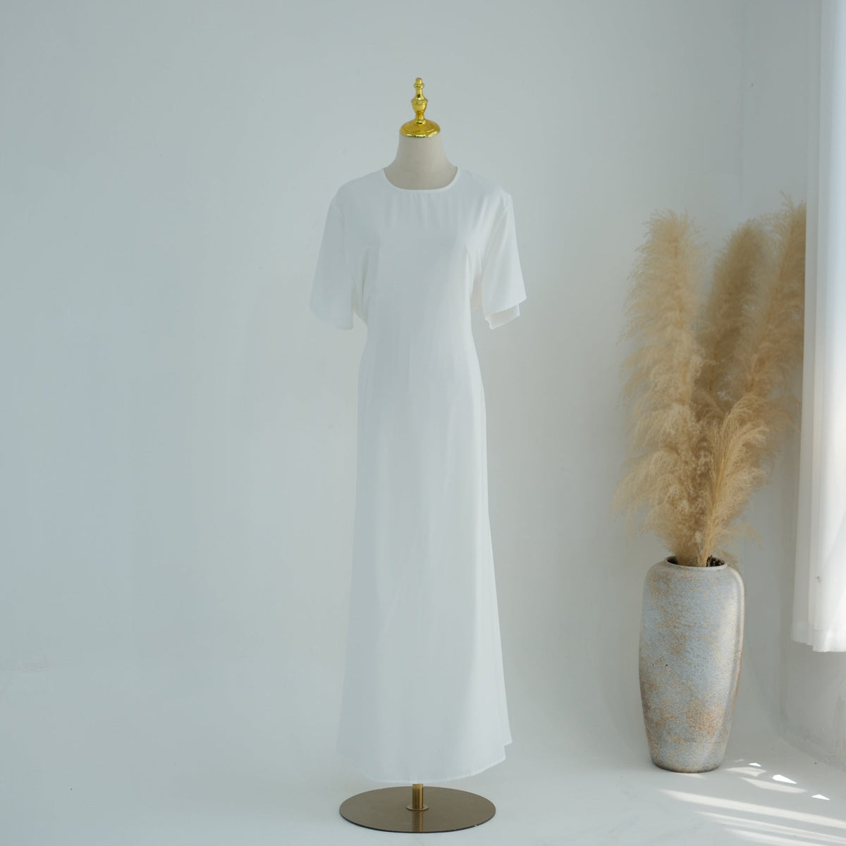 Belted Inner Maxi Dress | Minimalist Mid-Sleeve Layering Dress(MS568) - Mariam's Collection