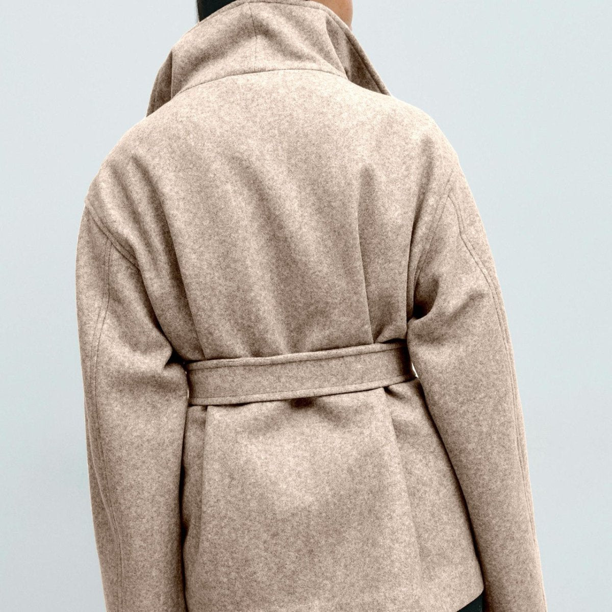 Belted Wrap Coat with Wide Collar | Double - Faced Wool Blend Jacket(MS254) - Mariam's Collection