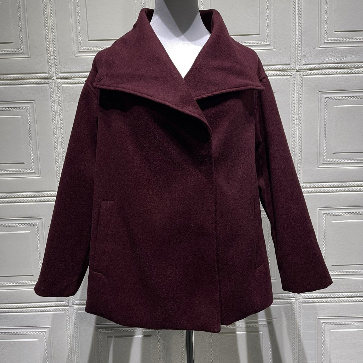 Belted Wrap Coat with Wide Collar | Double - Faced Wool Blend Jacket(MS254) - Mariam's Collection
