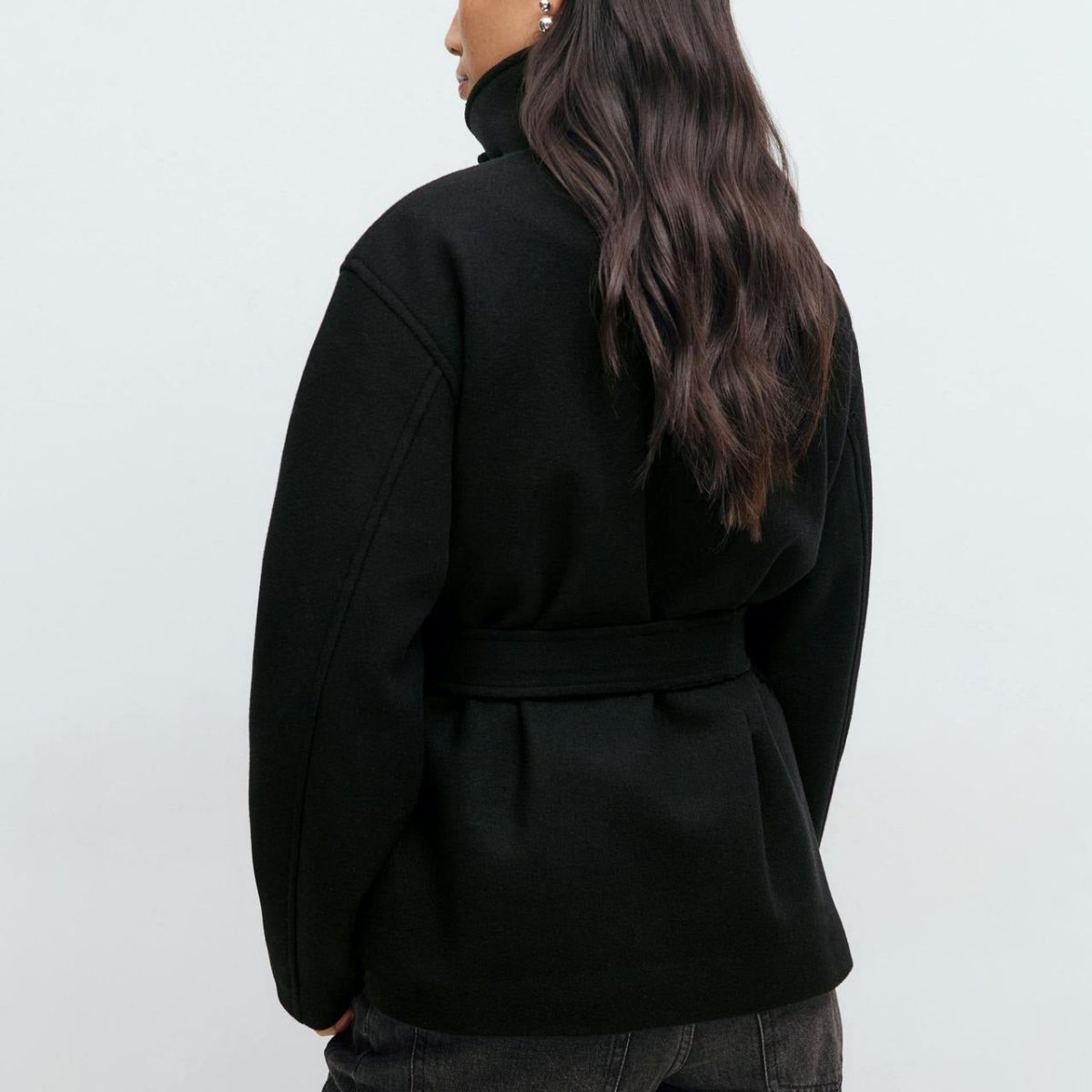 Belted Wrap Coat with Wide Collar | Double - Faced Wool Blend Jacket(MS254) - Mariam's Collection