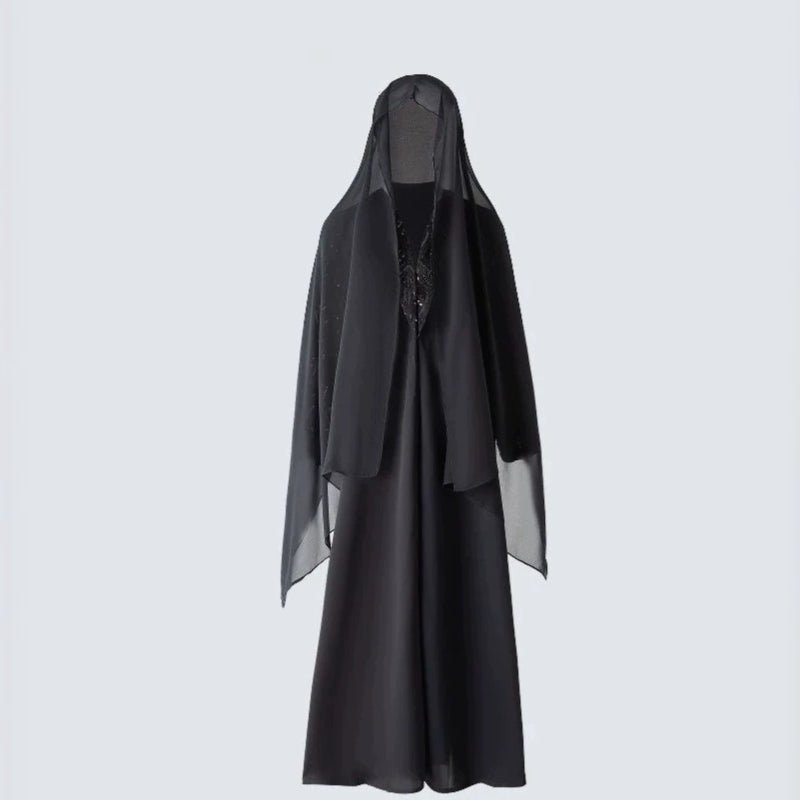 Black Sequin & Bead Embroidered Sleeve Open Abaya(MOA339) - Mariam's Collection