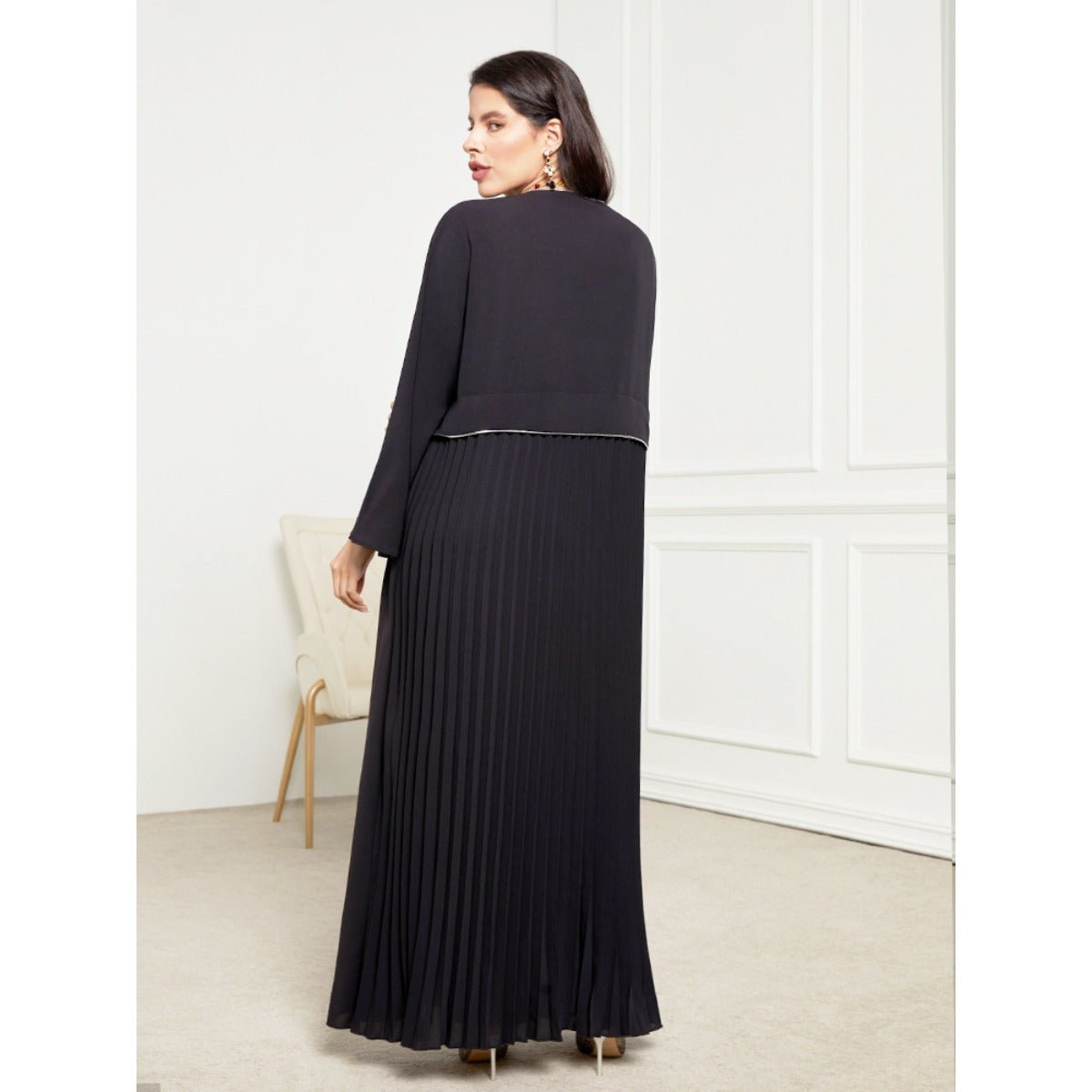 Black & Silver Embroidered Open Front Robe - Modest Elegant Abaya(MOA216) - Mariam's Collection