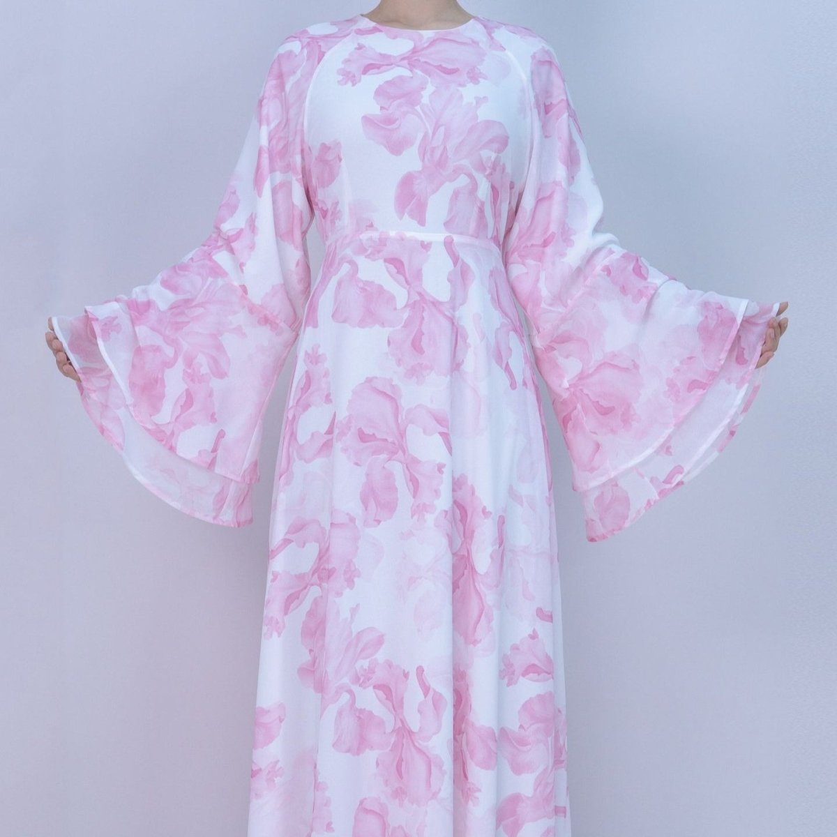 Blossom Printed Chiffon Abaya | Flared Sleeve Abaya (MA149) - Mariam's Collection