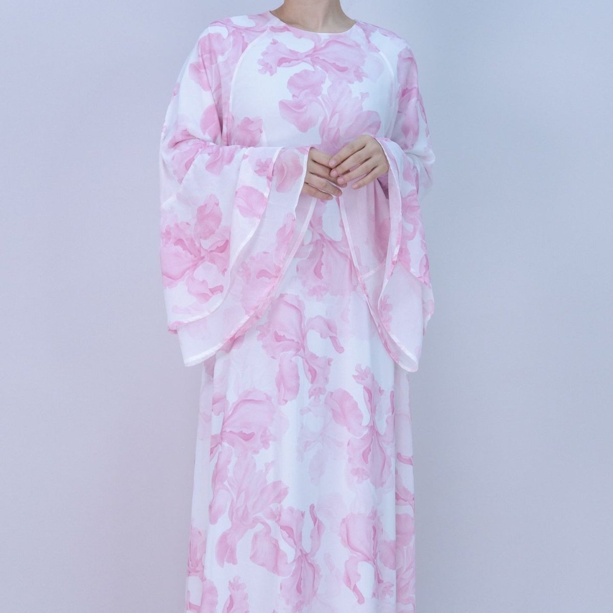 Blossom Printed Chiffon Abaya | Flared Sleeve Abaya (MA149) - Mariam's Collection