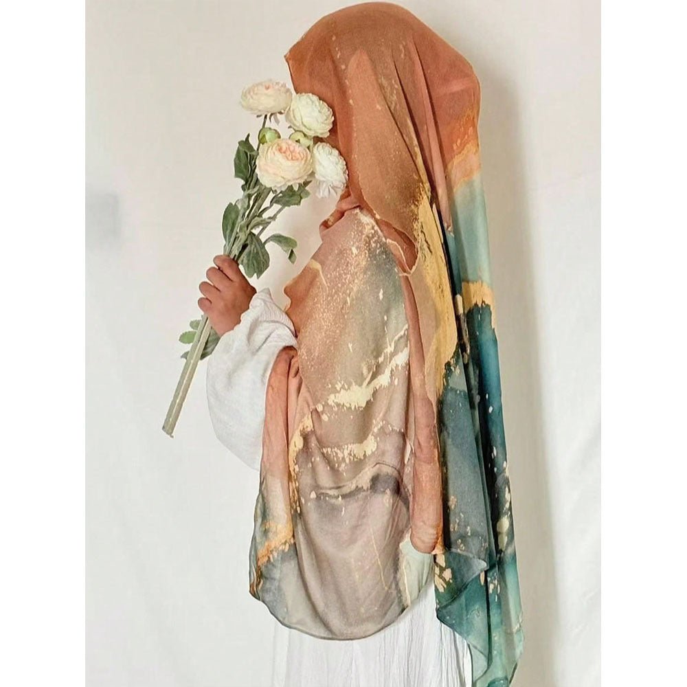 Bohemian Watercolor Marble Hijab | Muslim Women's Artistic VELA Modal Headscarf in Ombre(MH124) - Mariam's Collection