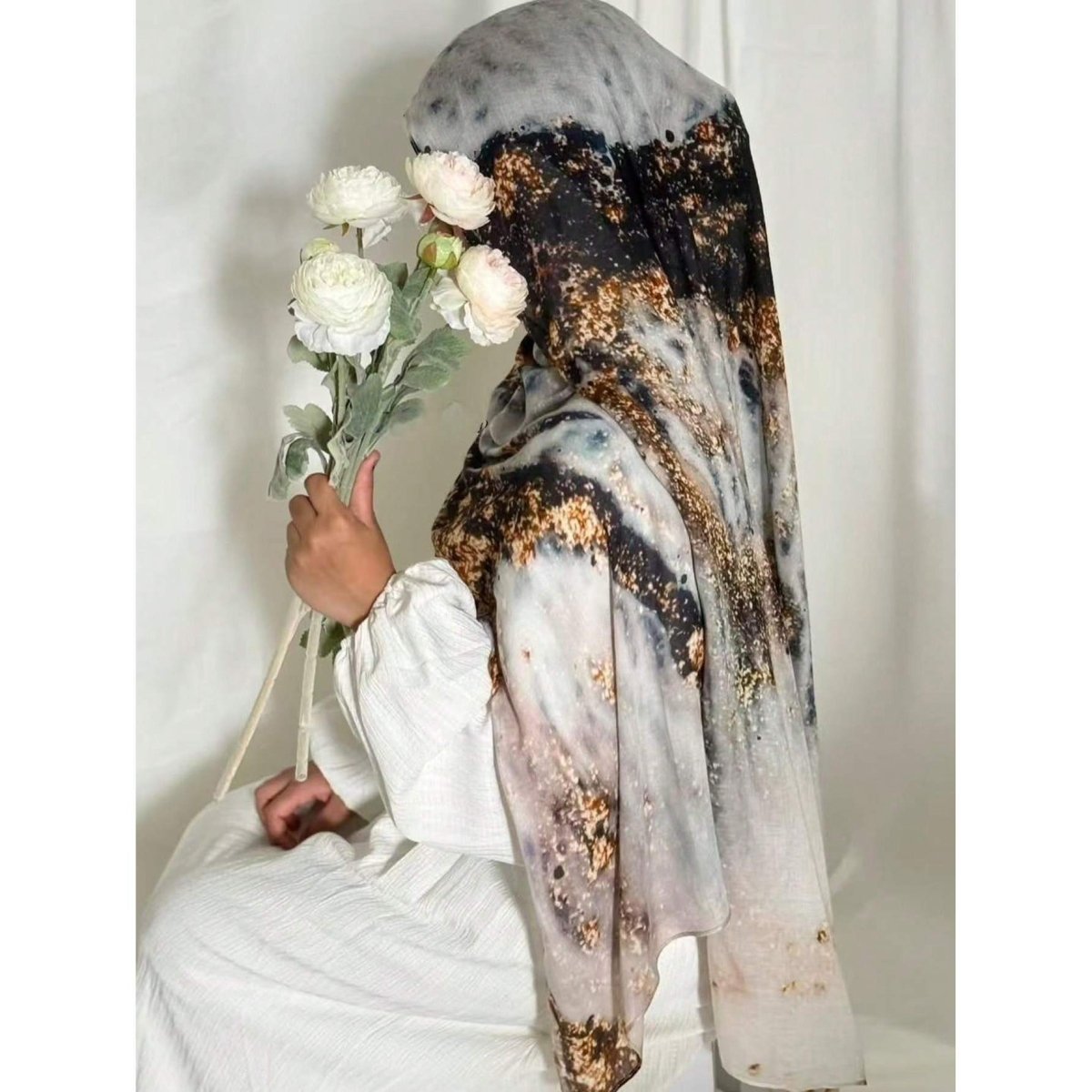 Bohemian Watercolor Marble Hijab | Muslim Women's Artistic VELA Modal Headscarf in Ombre(MH124) - Mariam's Collection