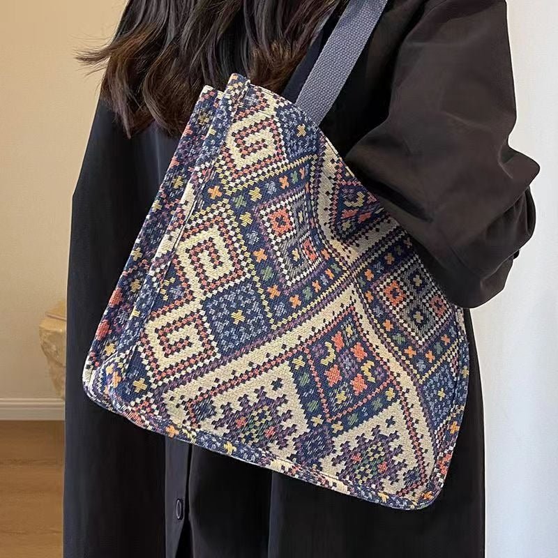 Boho Chic Canvas Tote - Spacious Convertible Bag for Campus & Commute (MAC261) - Mariam's Collection