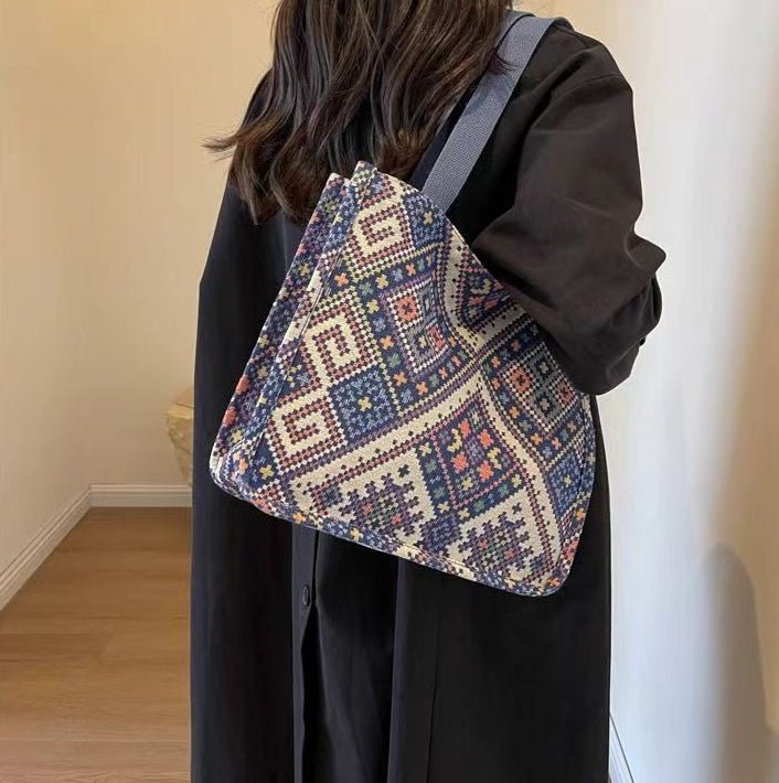 Boho Chic Canvas Tote - Spacious Convertible Bag for Campus & Commute (MAC261) - Mariam's Collection