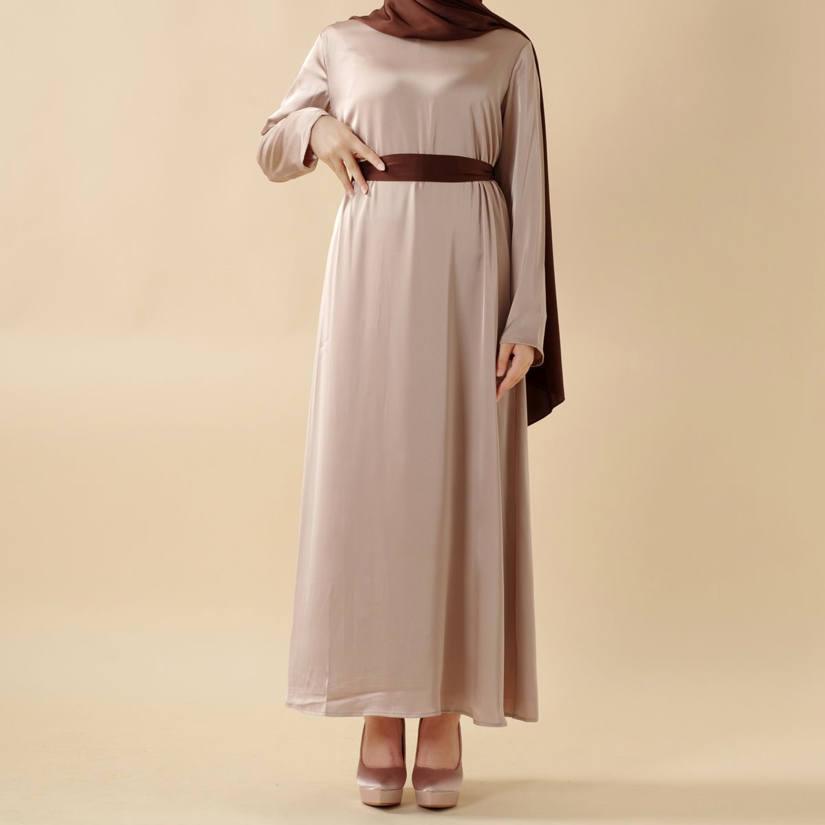 Bow Tie Sleeve Abaya Set With Long - sleeve Inner Dress (MOA026) - Mariam's Collection