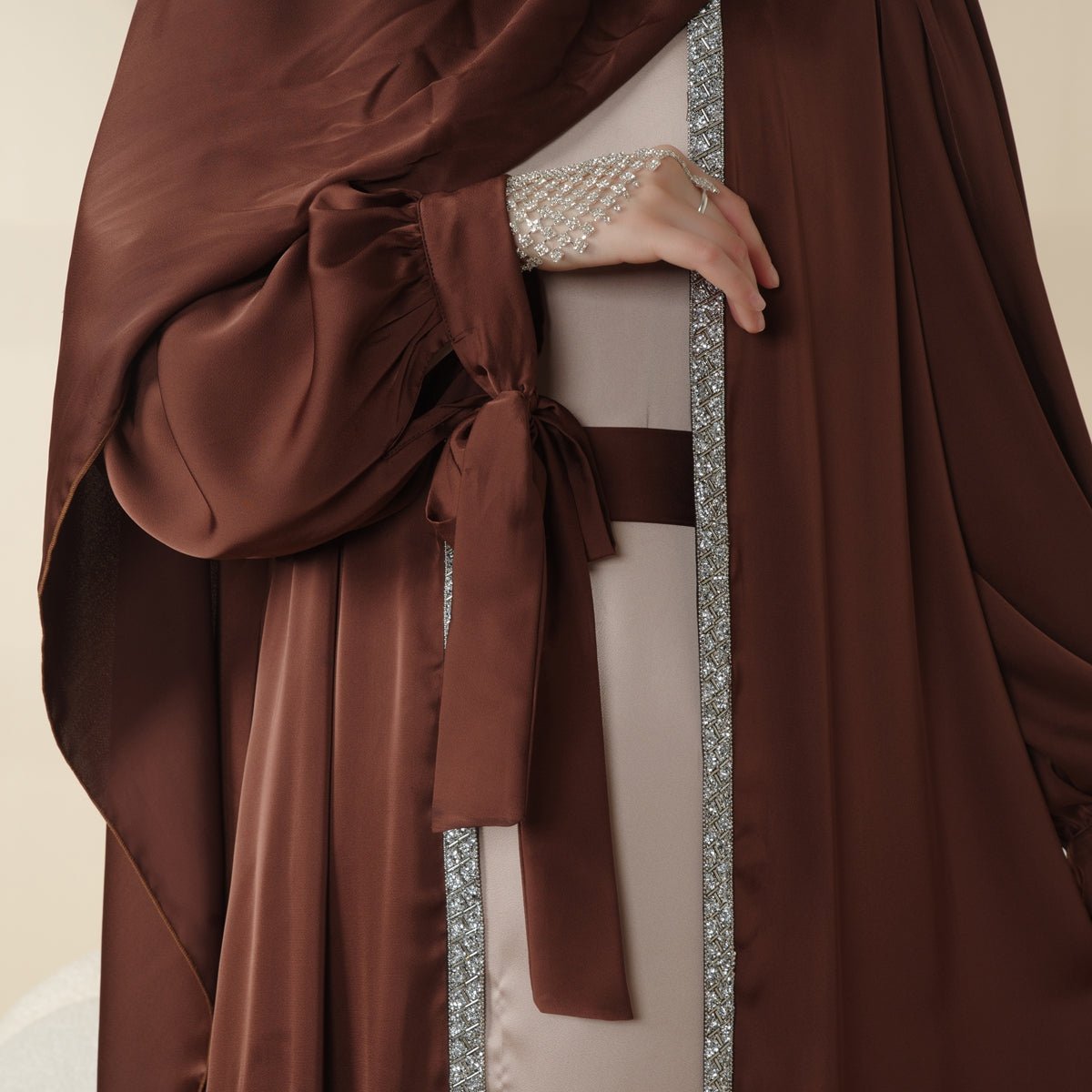 Bow Tie Sleeve Abaya Set With Long - sleeve Inner Dress (MOA026) - Mariam's Collection