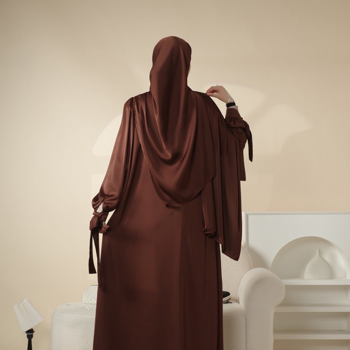 Bow Tie Sleeve Abaya Set With Long - sleeve Inner Dress (MOA026) - Mariam's Collection