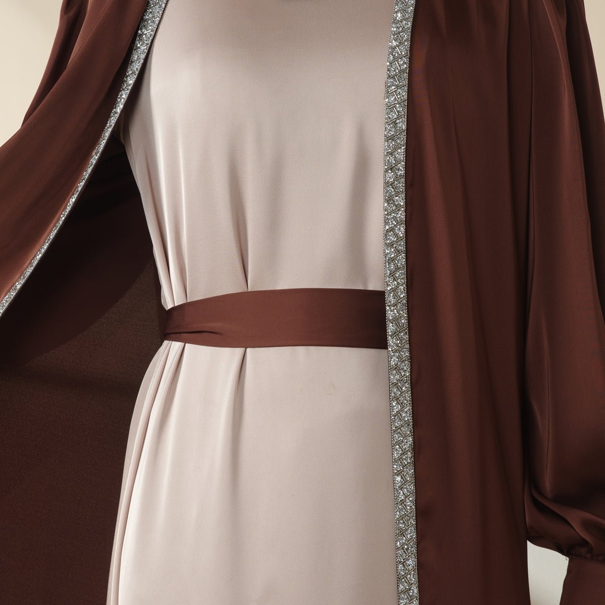 Bow Tie Sleeve Abaya Set With Long - sleeve Inner Dress (MOA026) - Mariam's Collection