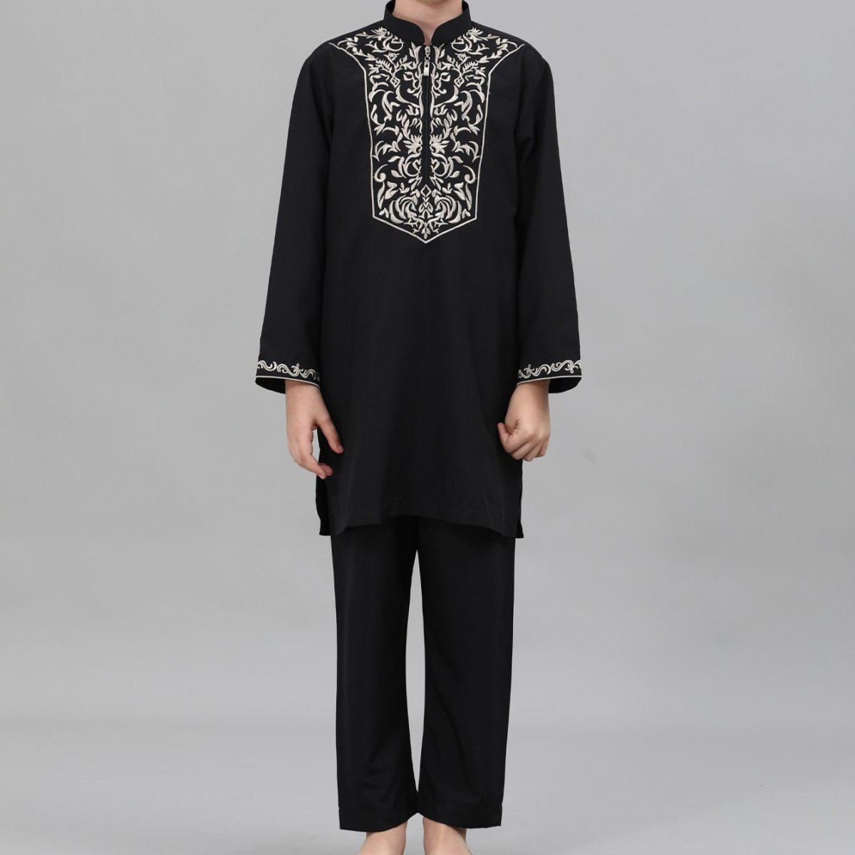 Boys Black Embroidered Tunic & Pants Set (MKB021) - Mariam's Collection