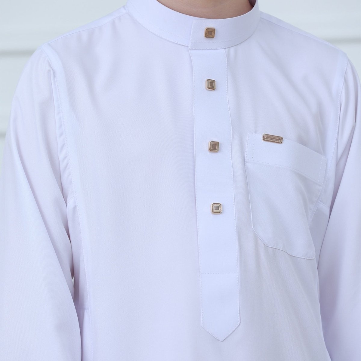 Boys' Classic White Thobe with Stand Collar(MKB027) - Mariam's Collection