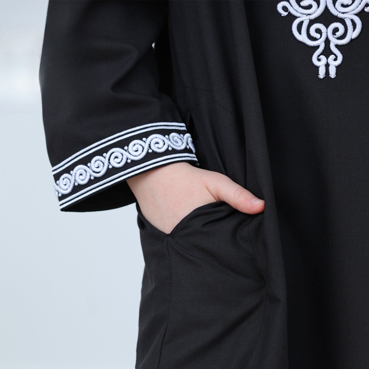 Boys Embroidered Hooded Thobe with Pockets(MKB010) - Mariam's Collection