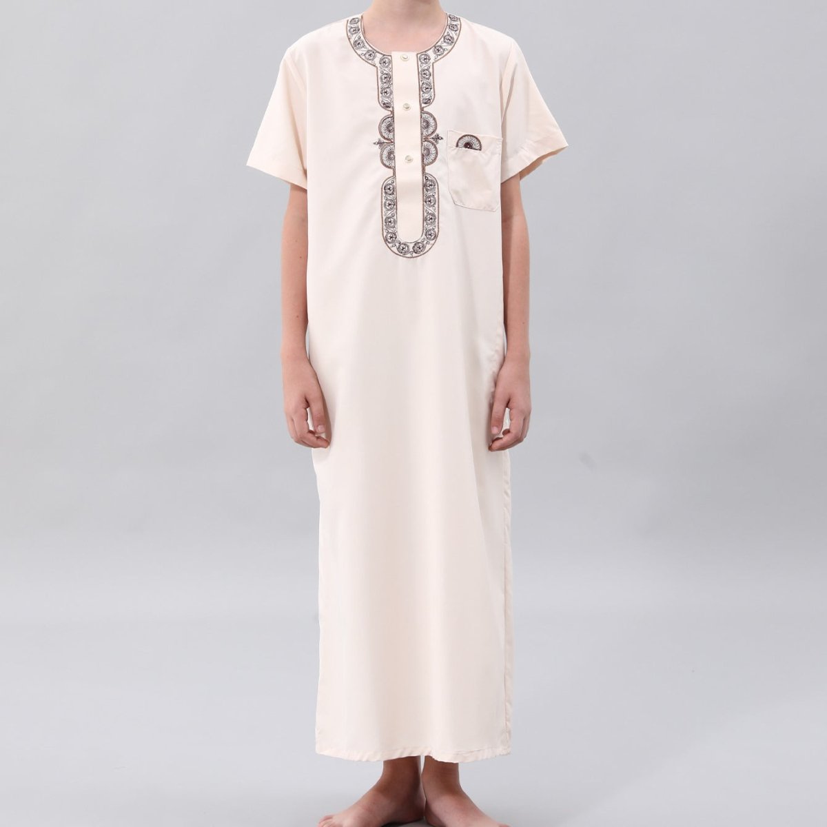 Boys' Embroidered Thobe with Chest Pocket(MKB026) - Mariam's Collection