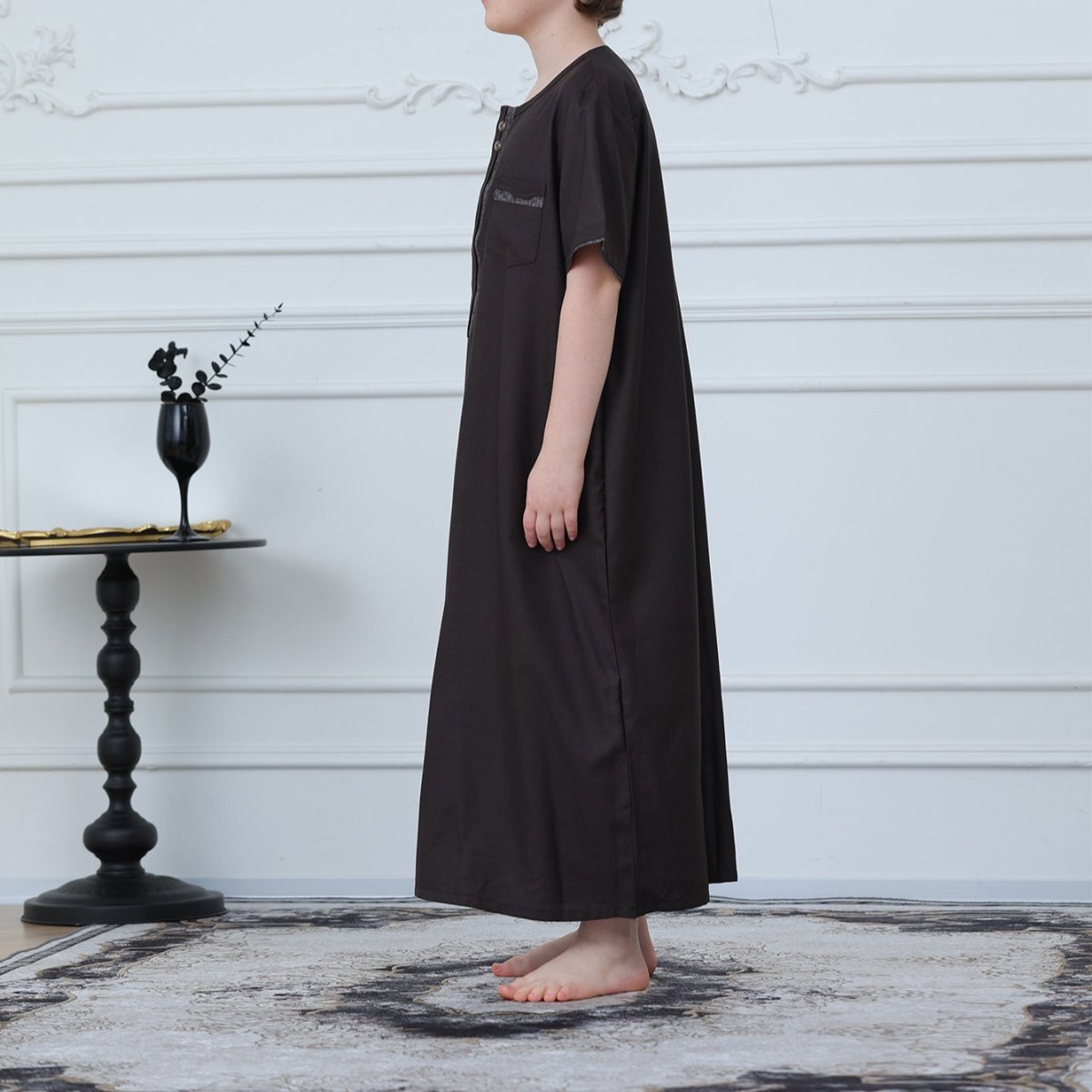 Boys' Embroidered Thobe with Zipper & Pockets(MKB028) - Mariam's Collection