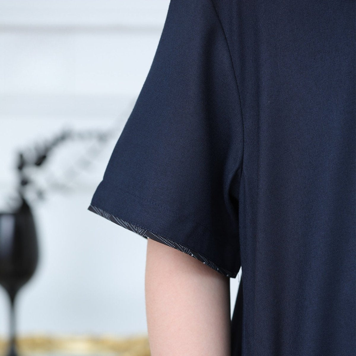 Boys Navy Short Sleeve Thobe with Chest Pocket (MKB022) - Mariam's Collection