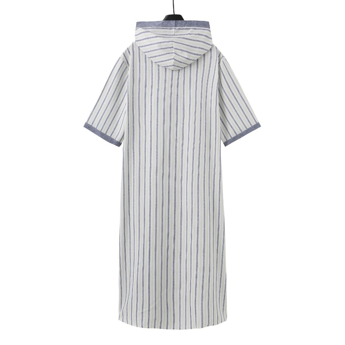 Breathable 3D Digital Print Striped Thobe Men's Loose Fit Short Sleeve Muslim Robe with V - Neck. (MT033) - Mariam's Collection