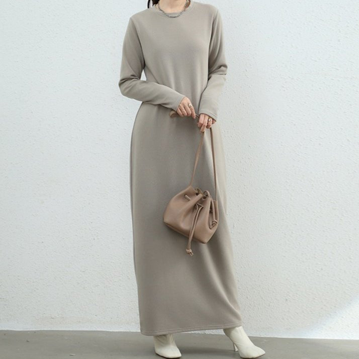 Brushed Fleece Maxi Sweatshirt Dress | Oversized Pullover Loungewear Dress(MA339) - Mariam's Collection