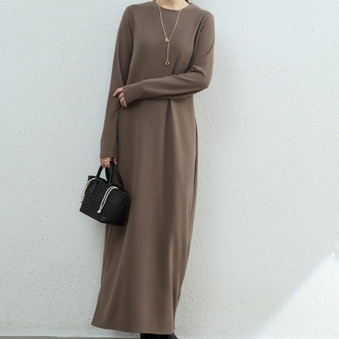 Brushed Fleece Maxi Sweatshirt Dress | Oversized Pullover Loungewear Dress(MA339) - Mariam's Collection