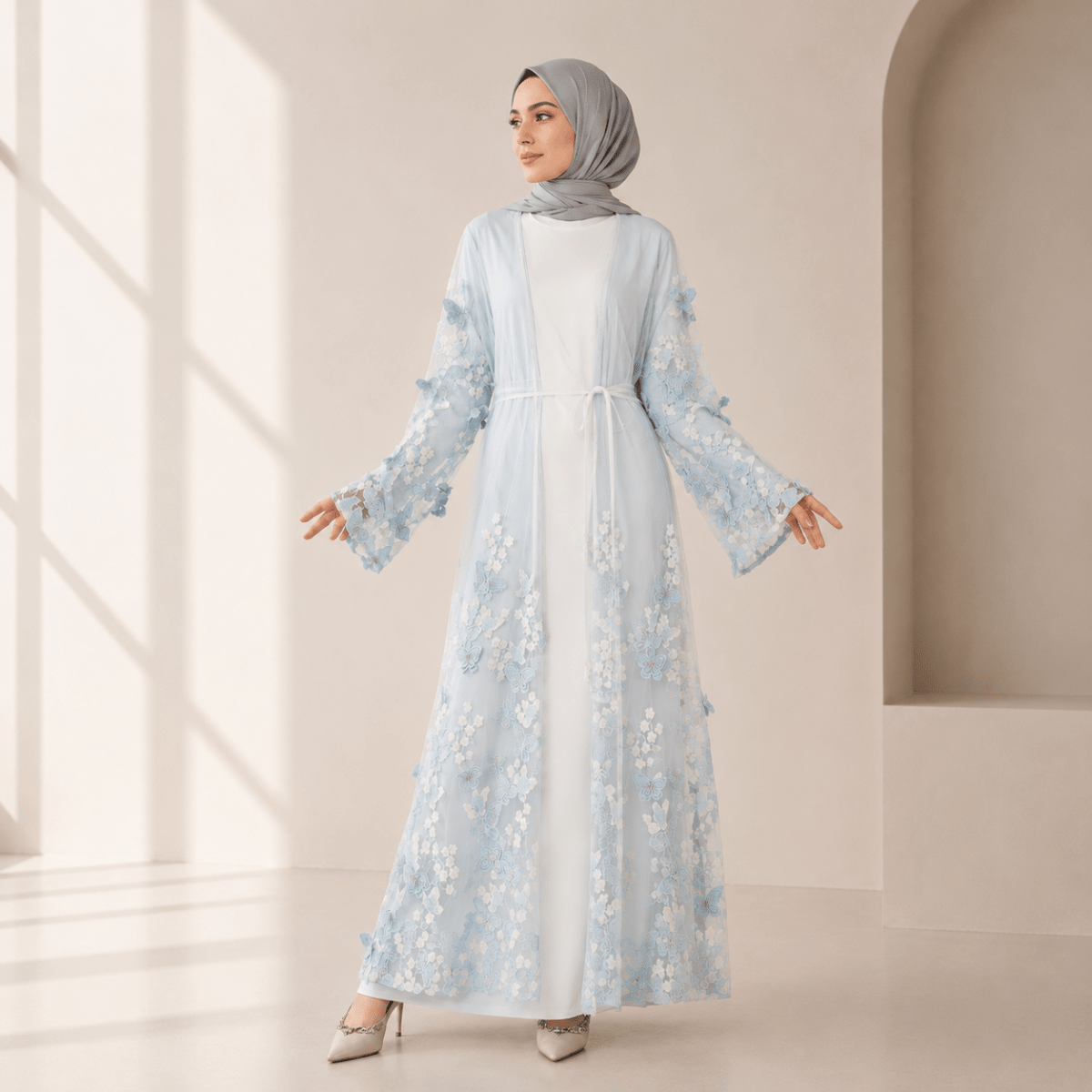 Butterfly Whisper Open Abaya(MOA303) - Mariam's Collection