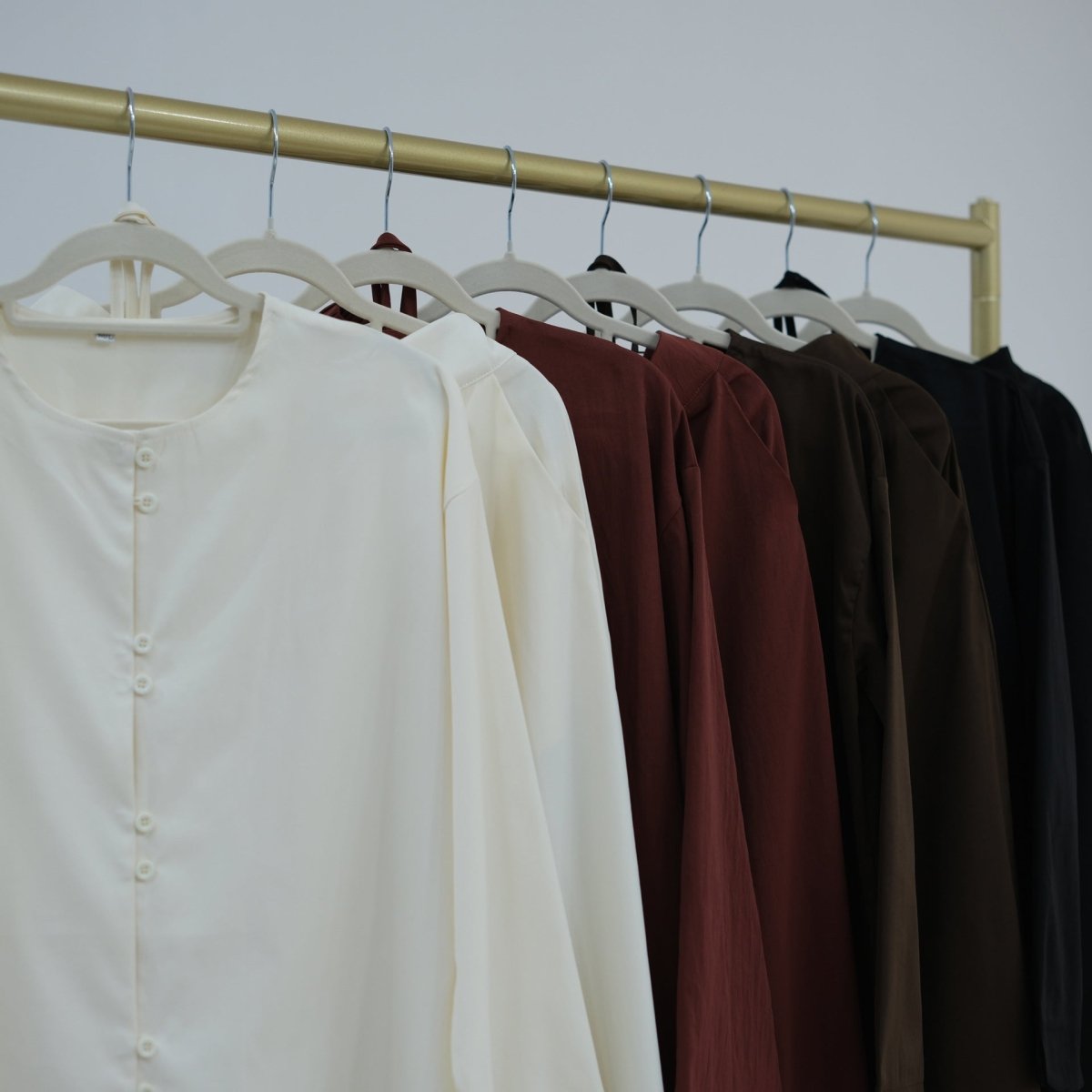 Full-length side view of wide-leg trouser modest co-ord set