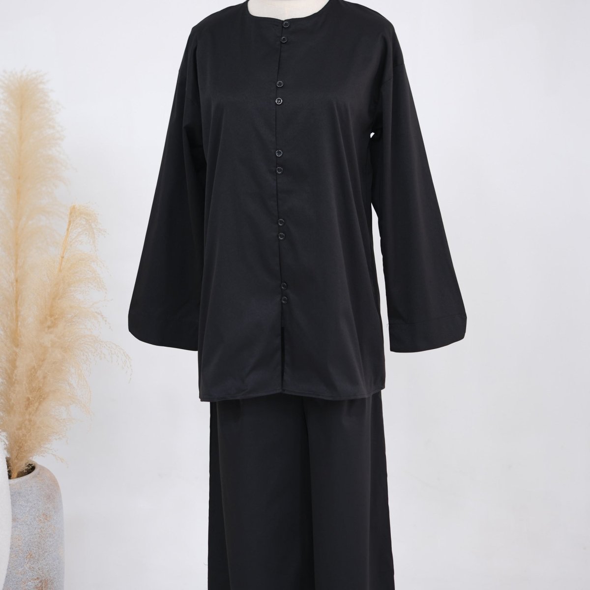 Colour variation of button-front longline modest co-ord set