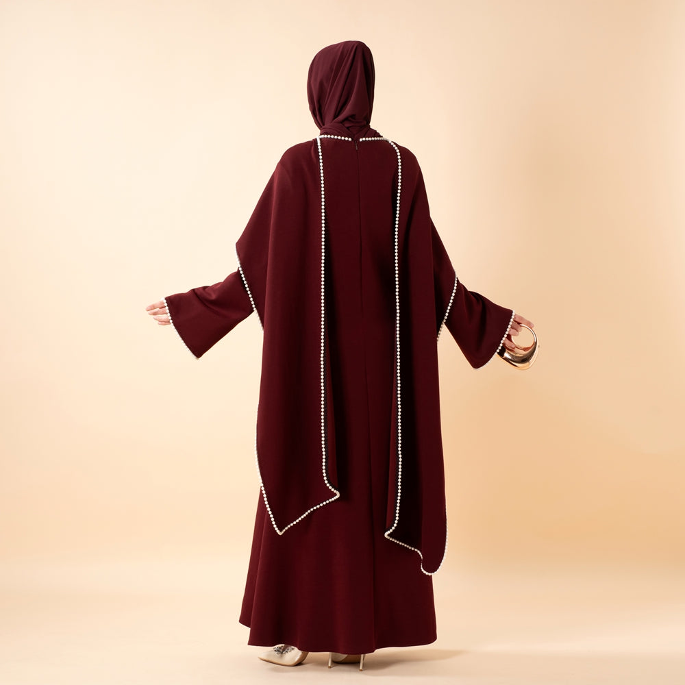 Elegant Pearl Embellished Cape Sleeve Evening Dress(MA337)