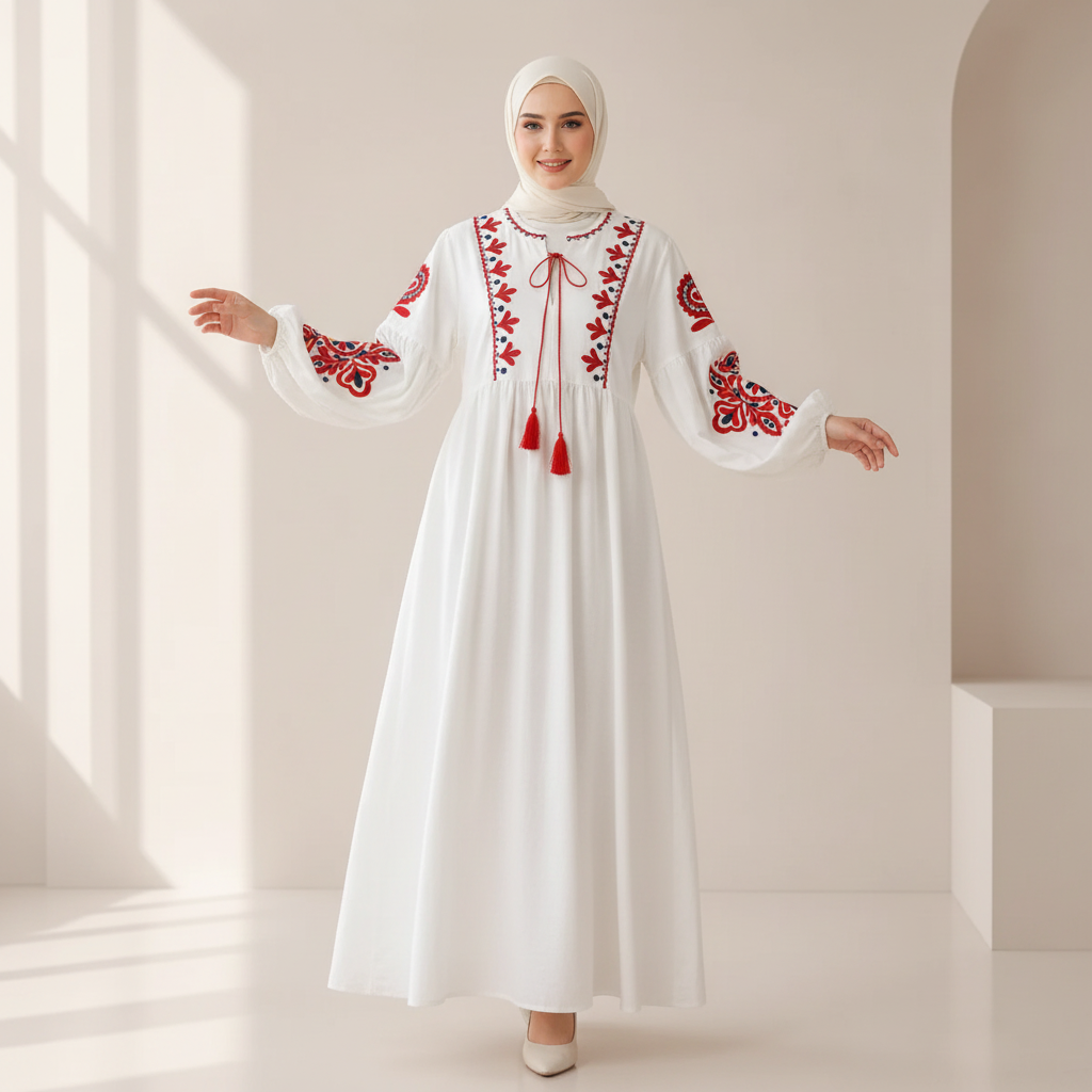 Bohemian Embroidered Linen-Look Maxi Dress(MS435)