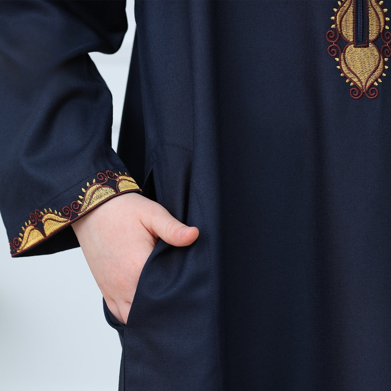 Boys Embroidered Thobe with Gold Trim(MKB017)