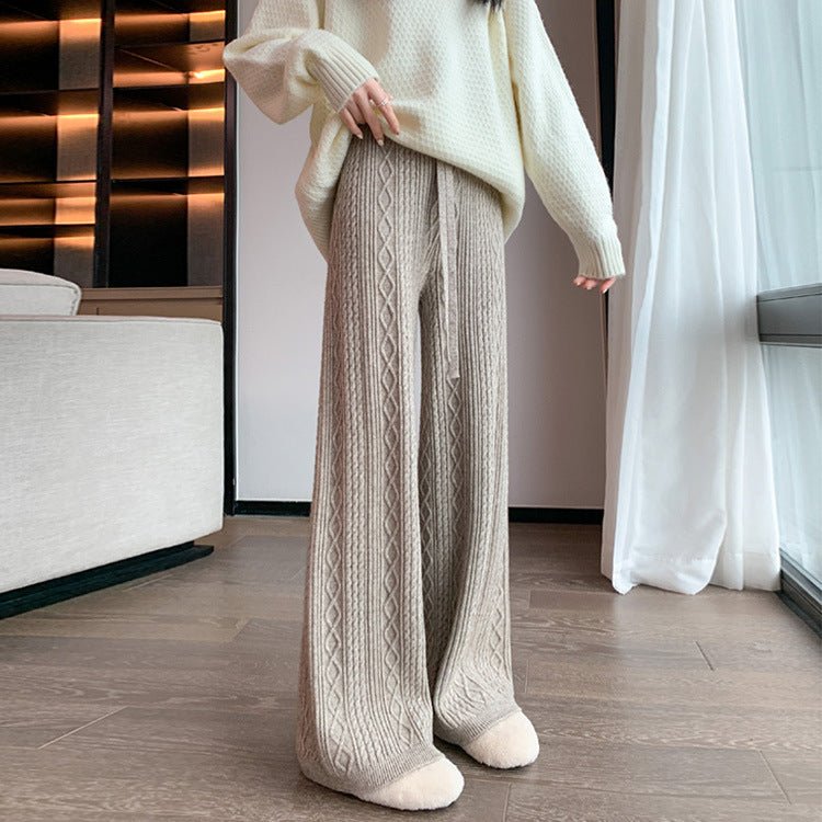 Cable Knit Wide Leg Pants High Waist Drawstring Lounge Pants(MS163) — free download